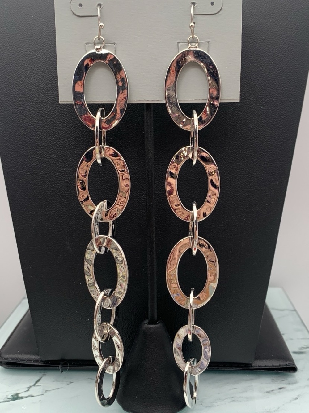 NWT Lydell NYC silver tone hammered Link Drop Earrings